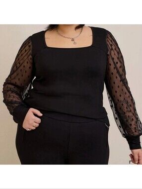 Banana Republic Super Soft Dot Mesh Sleeve Top Black Size 5X